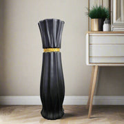 Large Black Ceramic Floor Standing Vase With Gold Stripe 60cm Home Decor